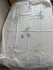 Vtg 2pc Baby/Children's Cotton Crib Sheets Embroidered Nursery Rhymes Handmade