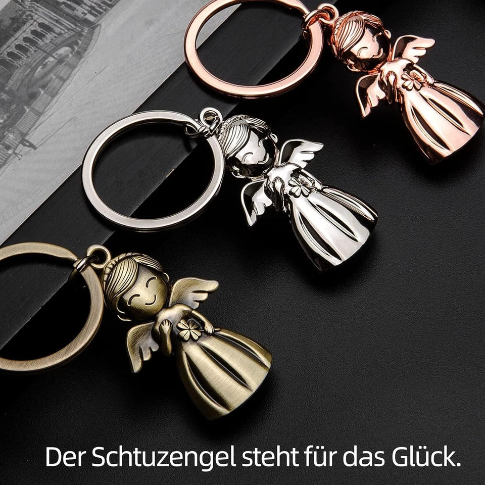 Schutzengel Schlüsselanhänger, Glücksbringer, Kleeblatt, Damen, Geschenk, Silber - Bild 4 von 4