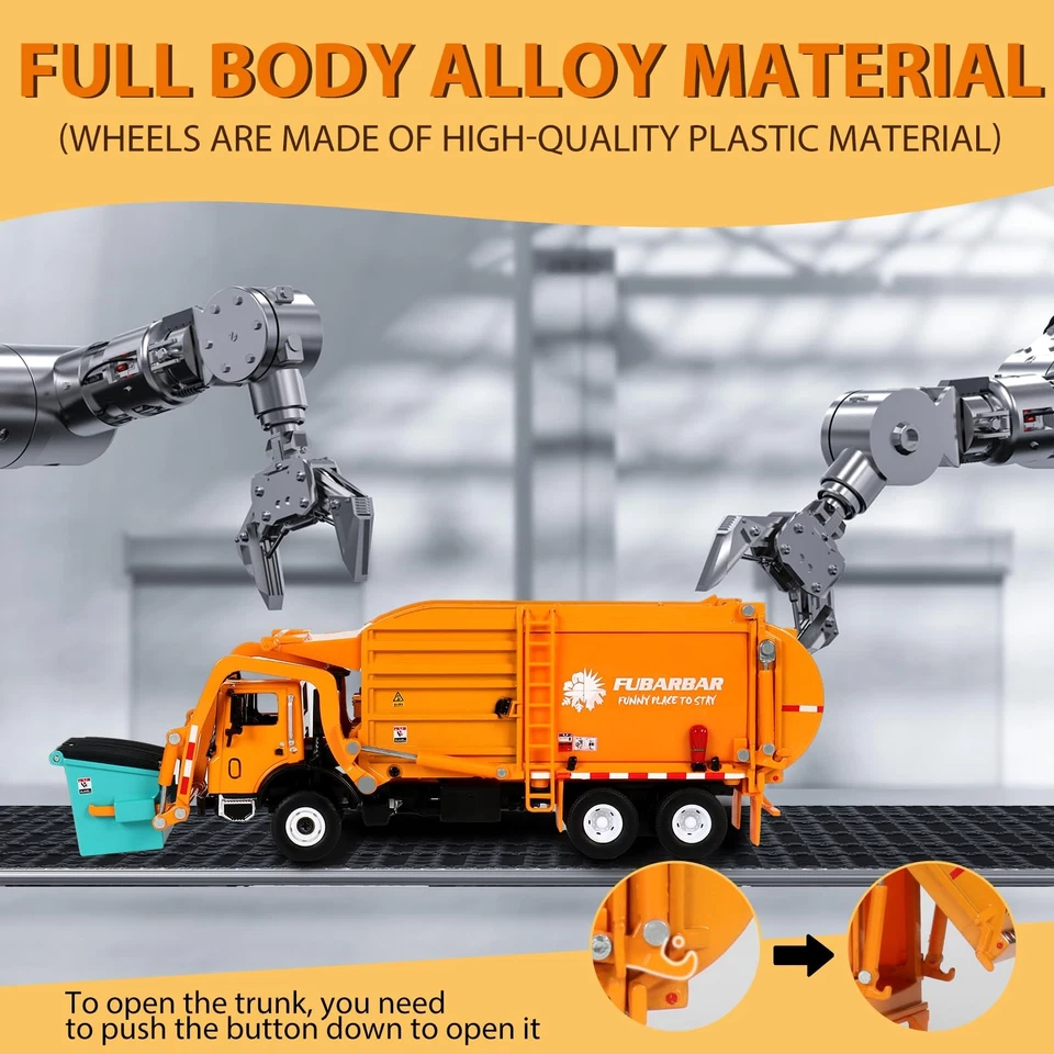 FUBARBAR Metal Garbage Truck Toy Model – 143 Diecast Recycling Waste Transpor... - Image 4 of 4
