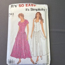 Simplicity Sewing Pattern 7143 vtg 1990s Princess Bustier dress sz 8 to 20 P