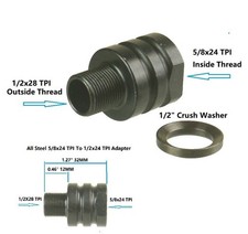 5/8X24 Inside Thread Convert To 1/2X28 Outside Thread TPI Muzzle Brake Adapter