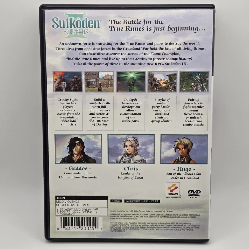 Suikoden III 3 PS2, RPG, CIB Complete w/ Registration Card - Image 3 of 4