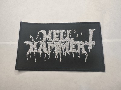 HELL HAMMER, SILVER METALLIC THREAD, BLACK BORDER, 5X2.5 INCHES, WOVEN PATCH