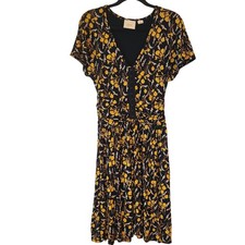 Maeve Anthropologie Summer Breeze Black Yellow Floral Knit Dress Women's S