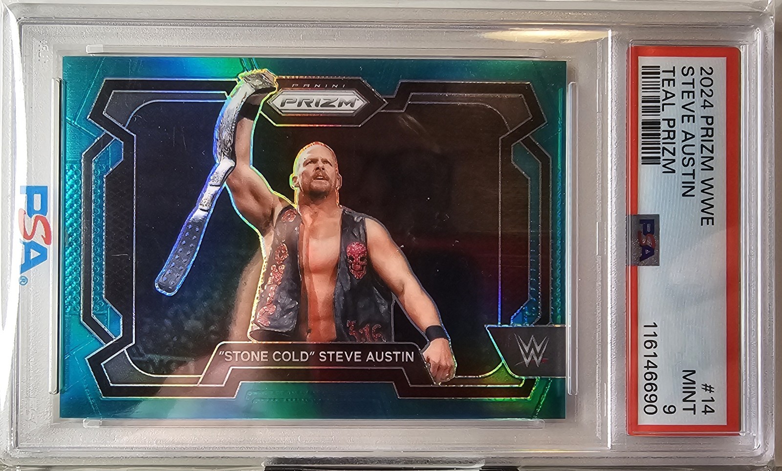 2024 Panini Prizm WWE Steve Austin #14 Teal Prizm /49