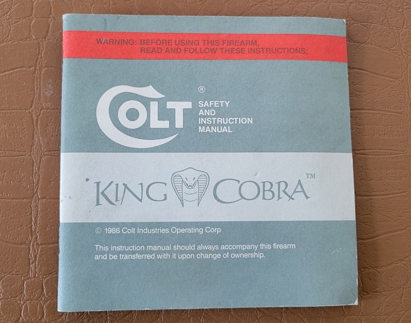 1986 COLT KING COBRA REVOLVER SAFETY & INSTRUCTION MANUAL