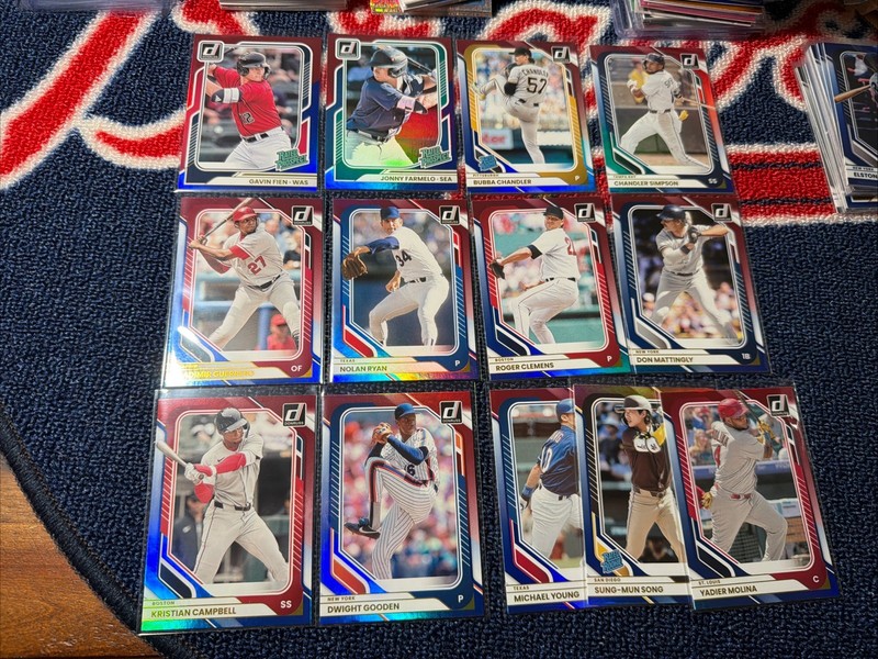 2026 Donruss Baseball Red White Blue Foil Lot. 13 Cards. Ryan, Clemens, Molina.