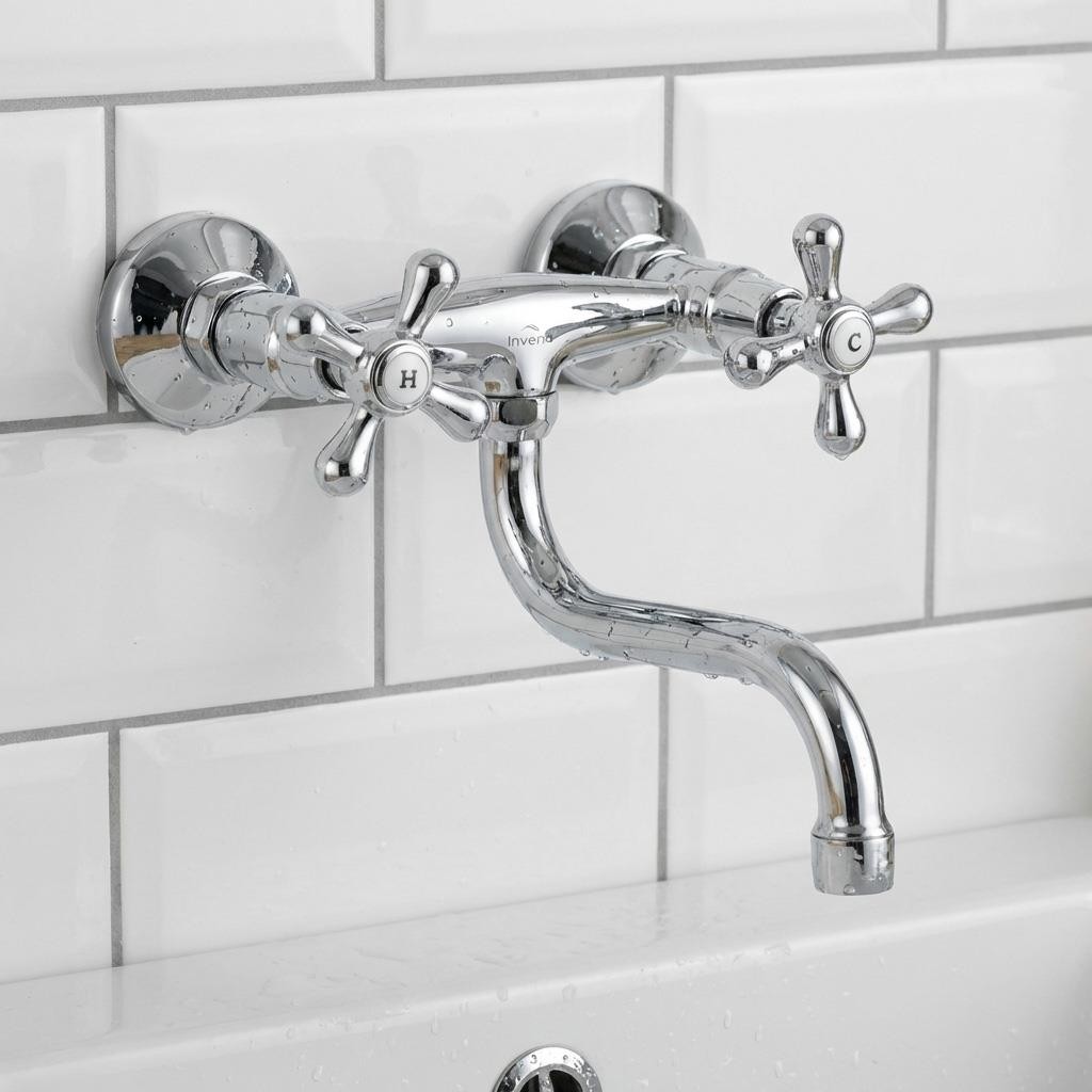 Kitchen Bath 'S' Type Spout Wall Mounted Traditional Water Mixer Tap Cross Head
