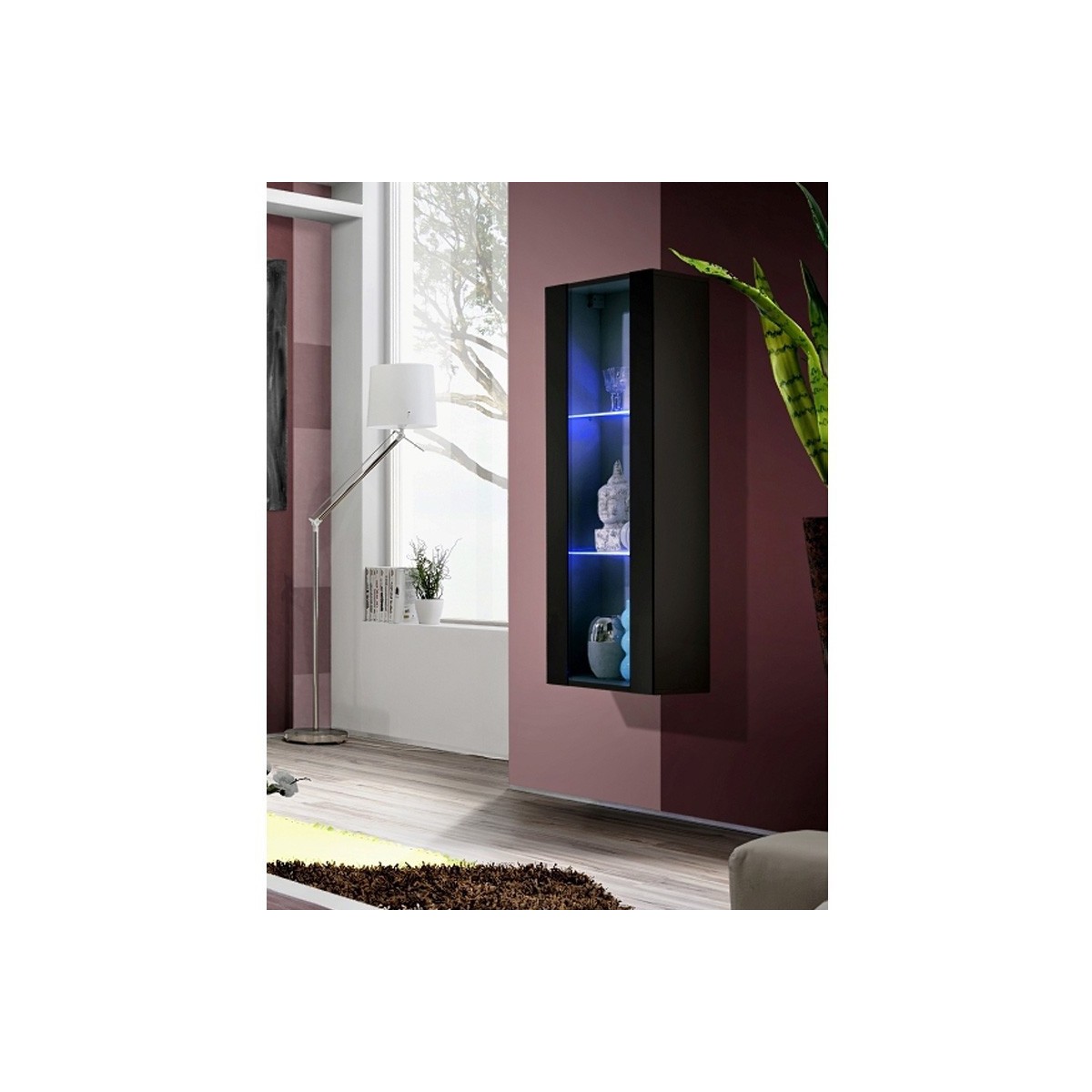 Vitrine LED Murale Fly A2 126cm Noire pour Salon Contemporain