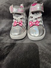 Disney Minnie Mouse Girls High Top Canvas Sneakers Silver Pink Polka Dot Bow 7
