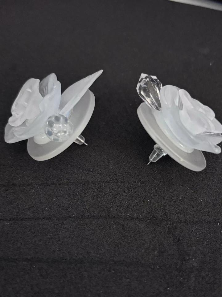 Pendientes Rosa Grande Transparente Esmerilado Retro Flor Estilo Vintage Floral Perforado 1 pulgada Foto 4 de 4