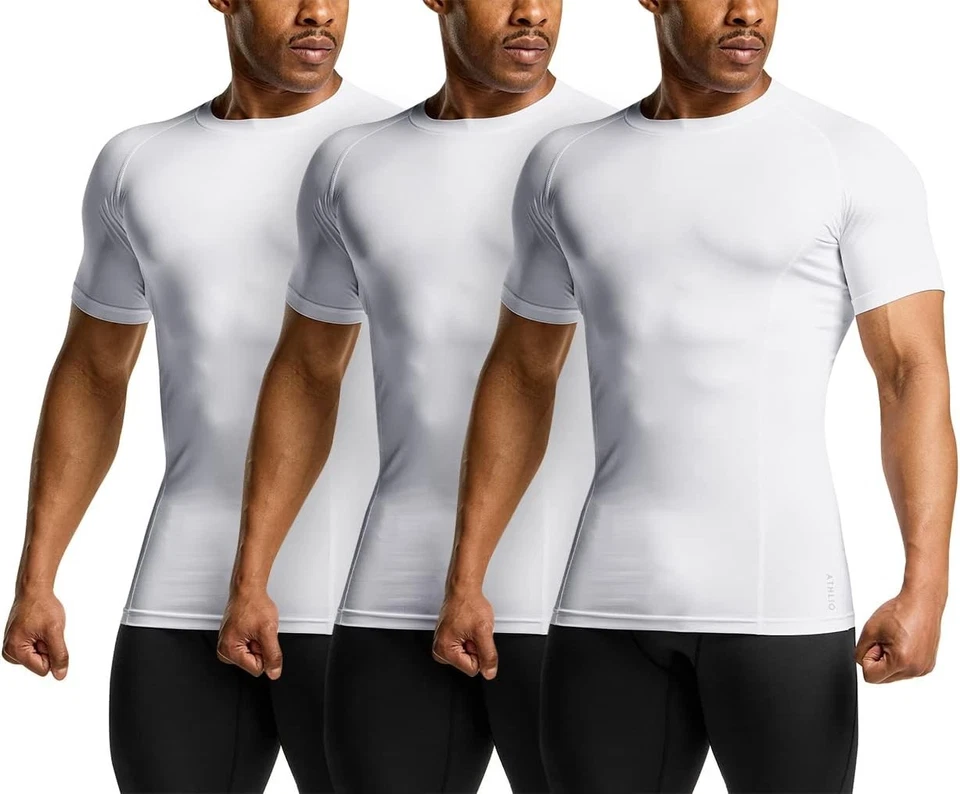 ATHLIO Men's Cool Dry Short Sleeve Medium, 3pack Tops White/ White - Image 2 of 4