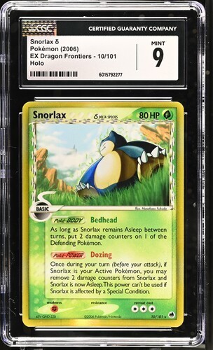 CGC 9 MINT Snorlax 10/101 Holo Pokemon 2006 EX Dragon Frontiers Delta Species