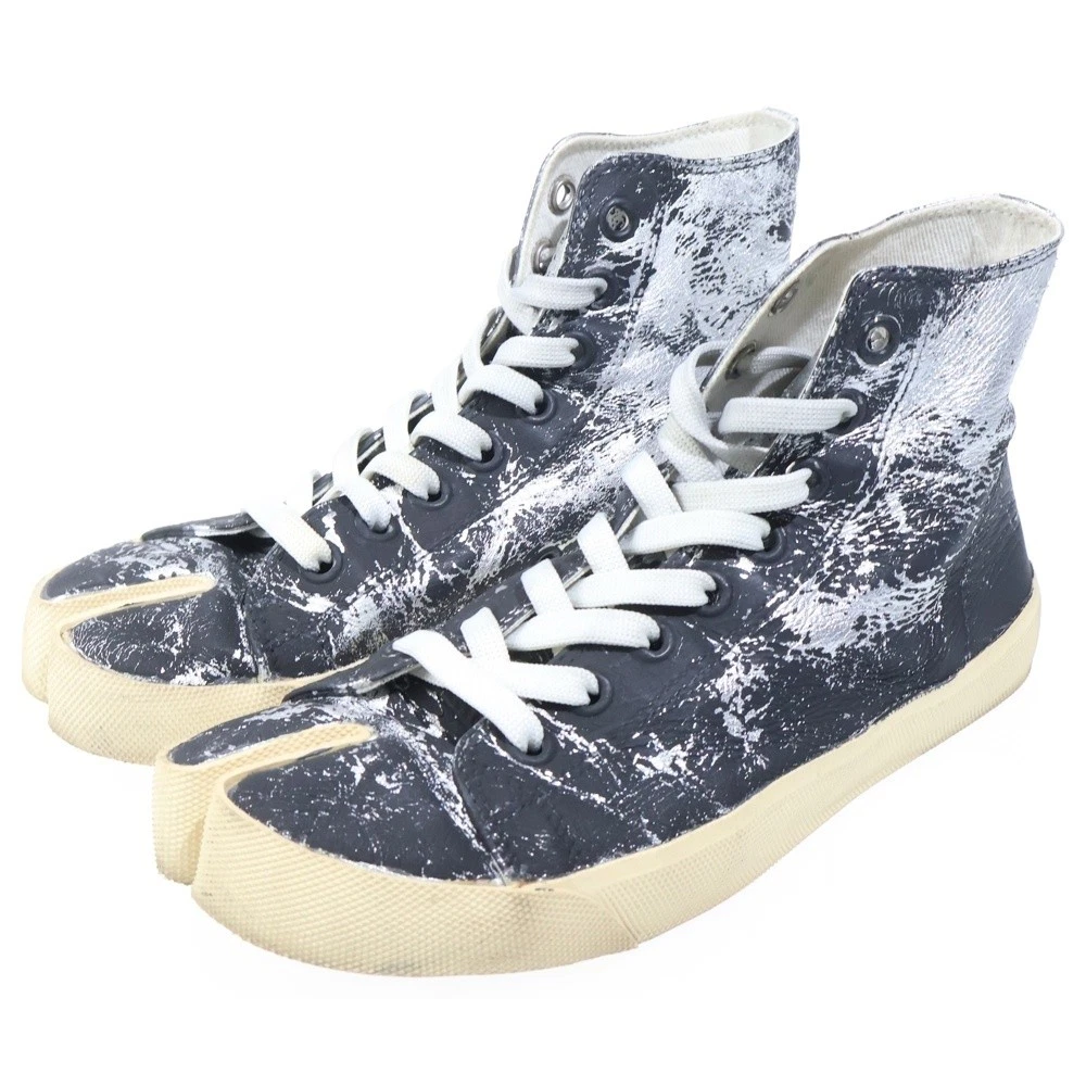 Martin Margiela 22 Tabi High-Top Sneakers EU:37 Cracked Finish Black Silver