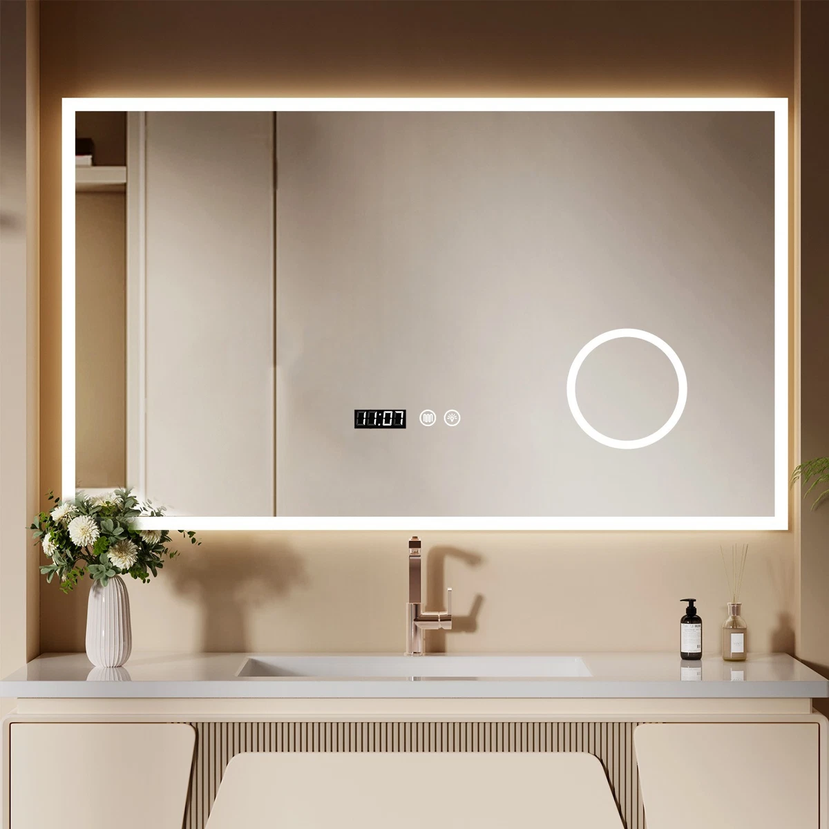 Dimmbare LED-Badezimmerspiegel mit Beleuchtung, Antibeschlag,Touch-Schalter New