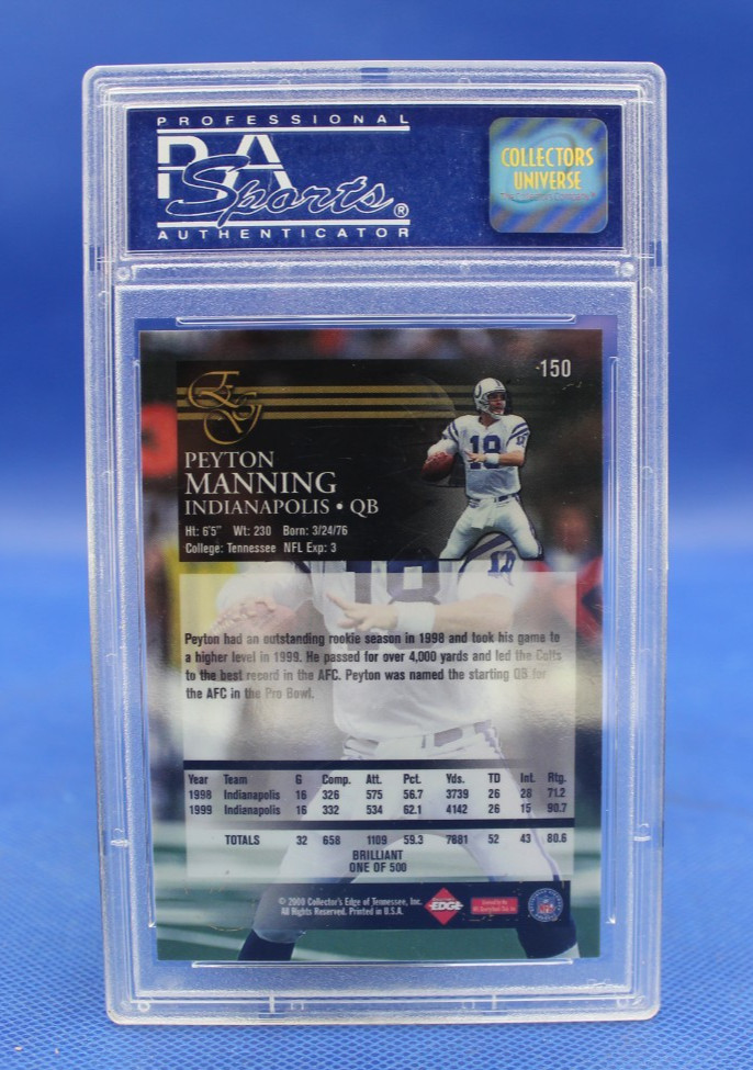 2000 Collector's Edge Graded - Peyton Manning #150 Brilliant /500 PSA Mint 9 view 2