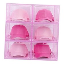 6 Pack Hat Organizer Box, Stackable Clear Baseball Caps Holder Box Pink