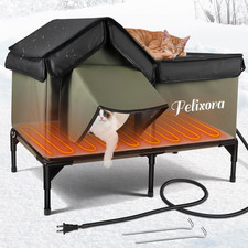 Large Heated Cat House for Outside, Weatherproof Insulated Winter Shelter with E