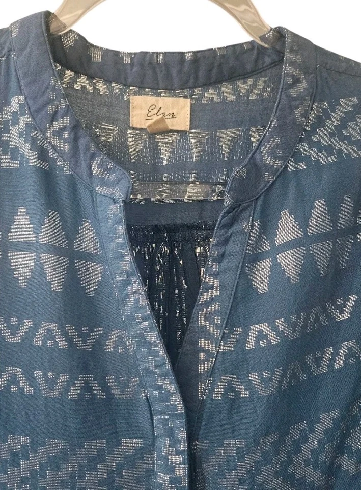 Mini Vestido Elan Clara Talla Pequeña Azul Plateado Metálico En Niveles Volantes Mangas Campana BOHO Foto 4 de 4