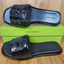 TORY BURCH Women's Double T Sport Slide Calf Patent Leather  Perfect Black 001