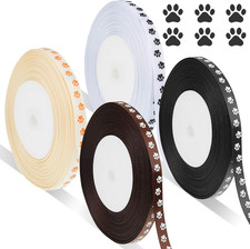 4 Rolls Grosgrain Paw Print Ribbon 3/8 Inch X 100 Yards Craft Paw Ribbons for Do