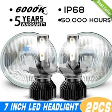 Pair 7 inch LED Headlights Round Hi/Lo Lamp For Hummer H2 2003-2009