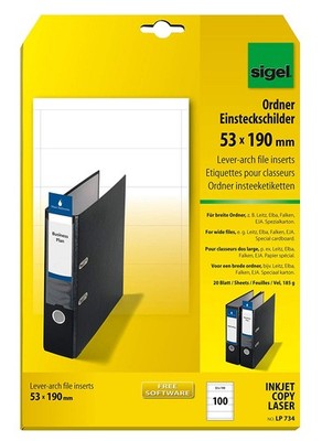 sigel Ordnerrücken Einsteckschilder breit 53 x 190 mm 185 g/qm weiß 100 Schilder