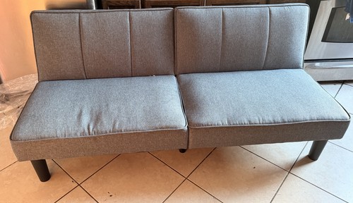 Gray Convertible Futon Sofa Bed 66" x 37.25" Modern Fabric Double Sleeper