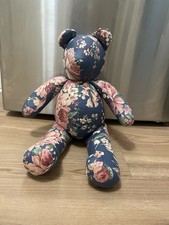 Floral Fabric Plush Teddy Bear Blue Pink Multicolor Theme Soft Toy Single Unit