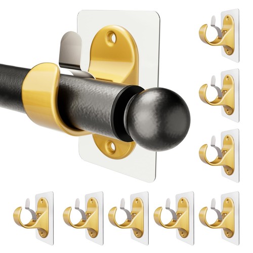 8 Pack No Drilling Curtain Rod Holder, Self Adhesive Curtain Rod Brackets, Go...