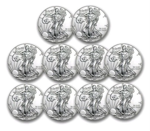 New Listing1 oz American Silver Eagle BU (Random Year) - Lot of 10