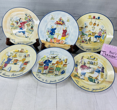 Vintage William Sonoma FRENCH CHEF Cooking Salad Dessert Plates Complete Set 6