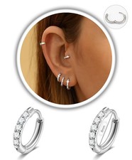 Small Silver Hoop Earrings 316L Surgical Hinge Huggie Fit Cartilage Helix 8mm