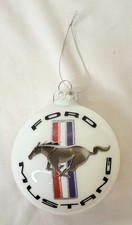 Collectible Ford Mustang Car Horse Logo White Glass Christmas Tree Ornament
