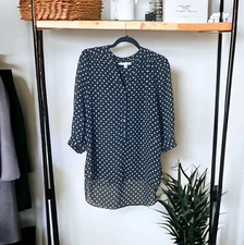 LC Lauren Conrad Top Womens M Black White Polka Dot Sheer Blouse
