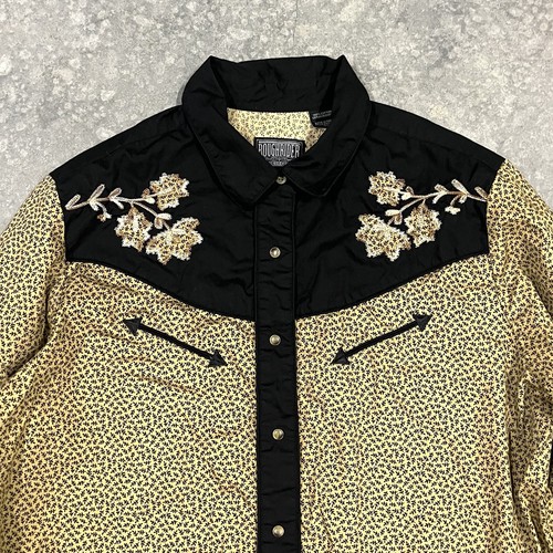 Vintage Circle T Rough Rider Women's Western Pearl Snap Flower Rodeo Shirt Sz L - Picture 2 of 11