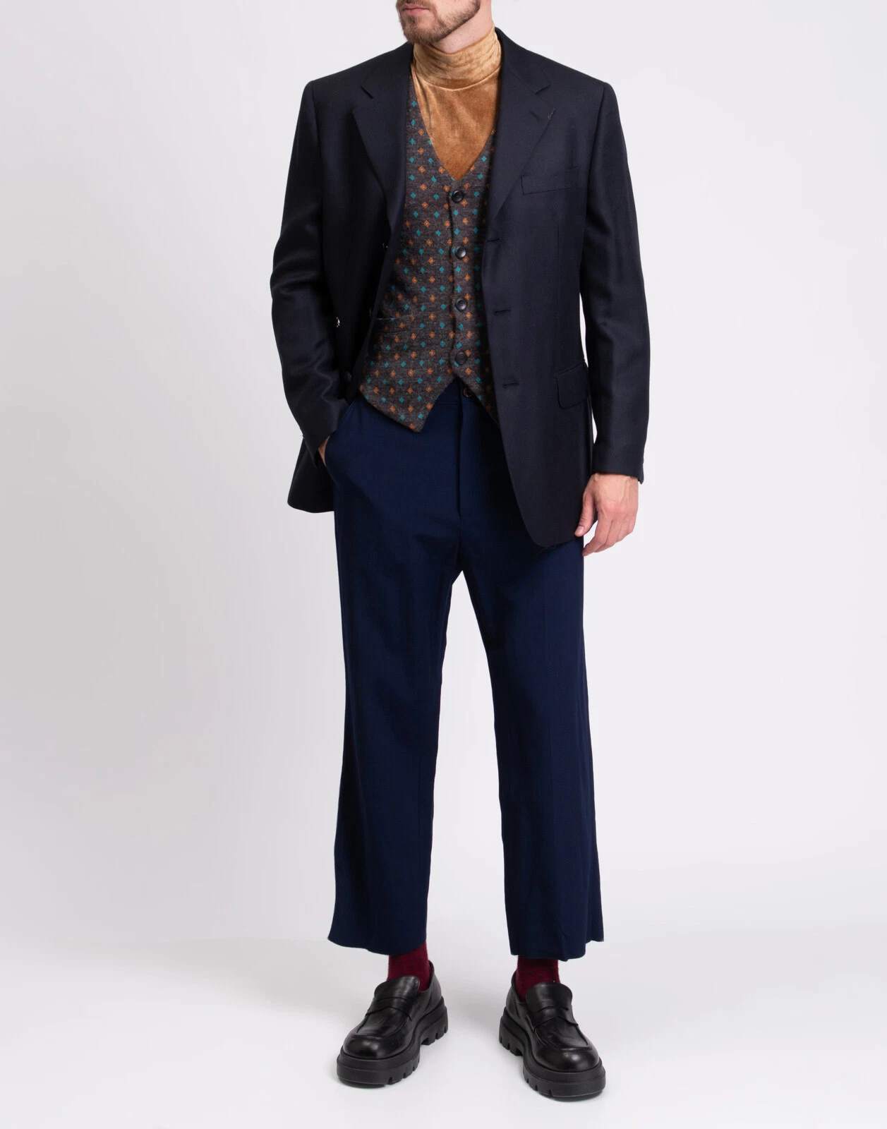 Pantalon plat devant laine GUCCI IT48 US38 M bleu cropped fabriqué en Italie PRIX CONSEILLÉ