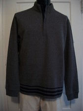 HUGO BOSS REGULAR FIT MOCK NECK 100 COTTON 1/2 ZIP GRAY W/NAVY SWEATER SIZE L