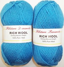 NEW LOT OF 2 FILATURA LANAROTA RICH 100% WOOL YARN, LT TEAL, 104 YDS EACH