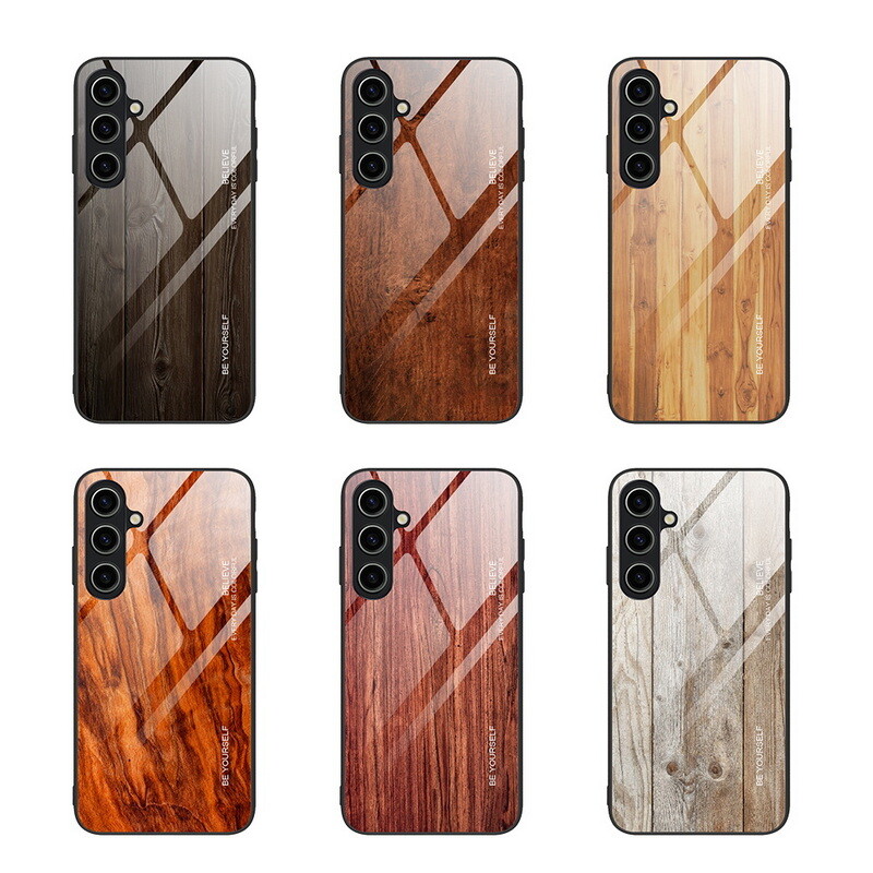 Wood Pattern Glass Phone Case for Samsung S24 Ultra S23 FE S22 A54 A53 A14