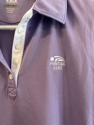 Cutter Buck CB Drytec Womens Purple Golf Polo Sleeveless Pontiac Elks Size L - Picture 2 of 5