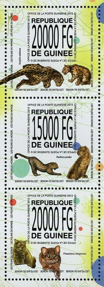 Paquete de estampillas de gatos Panthera Onca Prionailurus Rubiginosus S/S MNH #10101-10103 Foto 3 de 4