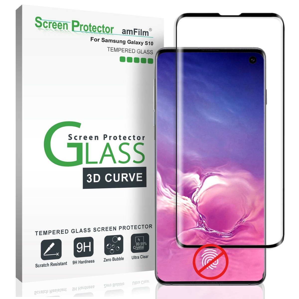 Samsung Galaxy S10 amFilm Premium Real Tempered Glass Screen Protector  (Black)
