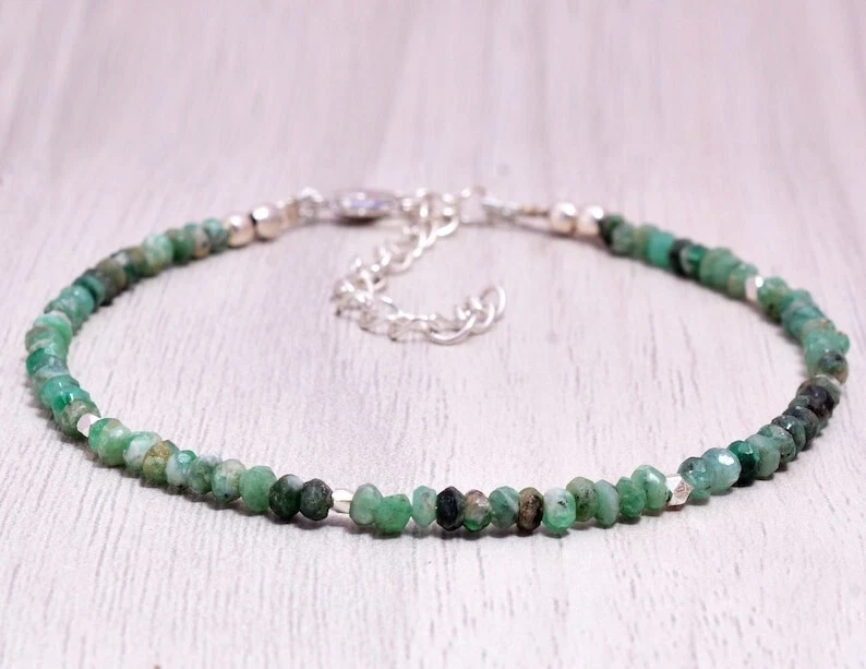 Natürlicher grüner Smaragd facettierte Rondelle Edelstein Perlen handgefertig... - Bild 3 von 4