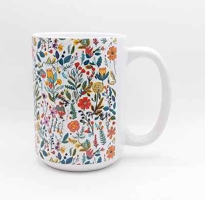 Colorful Flowers & Plants Coffee Tea Mug Cup 15 Oz Ceramic Floral Jug by Mugzan