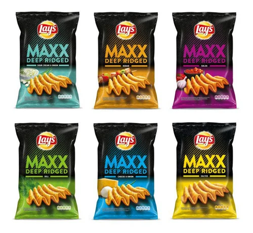 LAYS MAXX Deep Ridged Chips Crisps SALSA  DILL  KEBAB  CHEESE ONION  SALTED