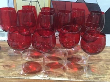 lot 13 painted red Wine Glasses, 5 balloon8.5'' +  8 tall 10'' Xmass