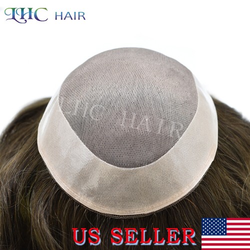 Mens Toupee Human Hair System Fine Mono Lace Hairpieces Skin PU Monofilament Wig - Picture 3 of 51