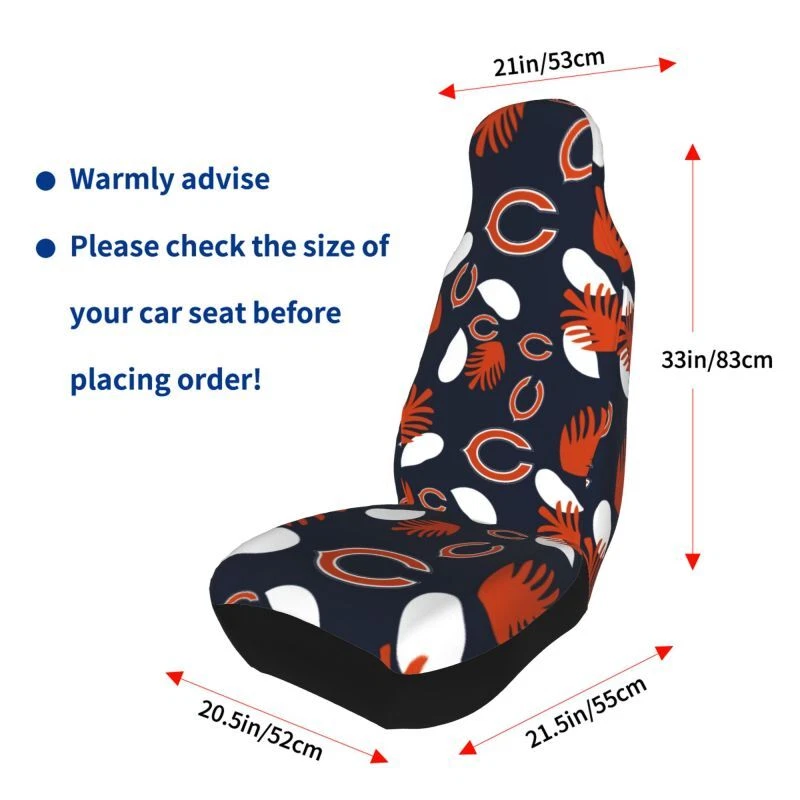2pcs Chicago Bears Elastic Car Seat Covers Car Front Rear Protectors Decor