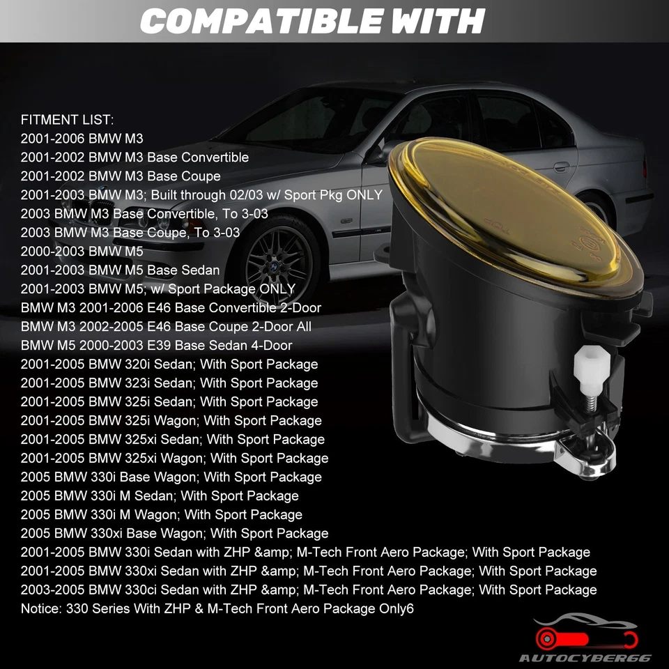 Fog Lights For 2001-2005 BMW E46 M3 M5 E39 3 Series M Bumper Lamps Replacement Foto 2 de 4